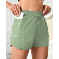 Women's Elastic Waist Running Shorts Quick Dry Athletic Shorts with Phone Pocket Reflective Strip Workout Gym Sports Short Pants