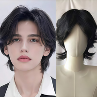 Men's black synthetic wig, wavy wig, realistic men's wig,young and handsome role-playing costumes,wigs for cosplay,parties