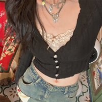 Fairycore Shirt for Women Y2k Long Sleeve Vintage Print Crop Top Crewneck Aesthetic Slim Blouse Tee Grunge Clothes
