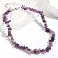 Amethyst Necklace Natural Crystal Chip Beads Stainless Steel Silver Color Choker Relieve Stress Gift