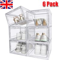 6 Pack Transparent Shoe Storage Boxes Hard Plastic Stackable Shoe Box Organizer