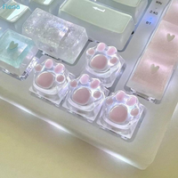 โCute Cat Paw Keycaps - Transparent Resin Custom Keycaps for Mechanical Keyboard (Glowing & Aesthetic Design)