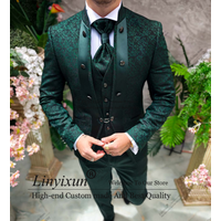 Costumes de Style italien pour hommes, ensemble de 3 pièces, blazer de dîner pour bal de promo, Tuxedos de marié en Jacquard personnalisés, Costume ajusté pour Homme