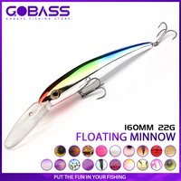 GOBASS Colorful Big Minnow Fishing Lures 160mm 22g Laser Isca Artificial Bait Pesca Floating Crankbait Trolling Wobbler Tackle
