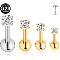 ASTM F136 G23 Titanium Round CZ Zircon Threadless Piercing Moon Pin Push in Labret Stud Conch Daith Earring 16G 18G 20G