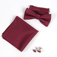 Men's Solid Color Bow Tie Sets Including Exquisite Cufflinks and Soft Handkerchieves Weddings Shirts Man Accessories Necktie