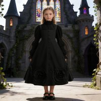 Kid Wicked Witch Elphaba Cosplay Wizard Black Long Dress For Girls Gothic Movie Carnival Party Roleplay Outfit Halloween Costume