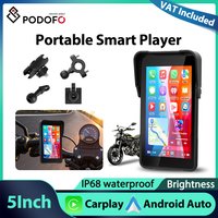 Podofo 5'' Pionowy Ekran Motocyklowy z Obsługą Carplay i Android Auto, Monitorowanie Ciśnienia w Oponach, Wodoodporność IP68, Regulacja Jasności, Odtwarzacz Motocyklowy