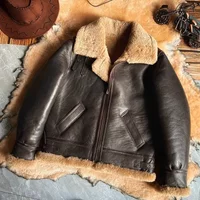 Neue Mode Herren Wintermantel Echt leder Natur Schaffell Lammfell Jacke dicke Wolle Liner braun plus Größe xxxxxxl