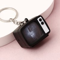 Light Up Sound Retro TV Bag Charm Funny Ghost Mini Pendant Keyring Spooky Flashing Keychain for Horror Party Prank Gift Key Ring