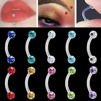 Coated Crystal Silicone 16g 1.2mm Eyebrow Ring Flexible Bioflex 6/8/10/12mm Bar Monroe Lip Curved Barbell Piercing