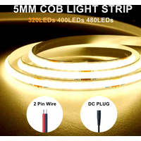 12V 24V DC Plug 5m High Density with Adhesive Backing 5MM Dimmable COB Light Strip Flexible Light Bar TV Staircase Decoration