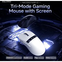 AJAZZ NJ08 V2 Tri-Mode Gaming Mouse, PAW3311 Sensor With Dual 1K Polling Rate, 300mAh Battery, OLED Digital Display Lightweight