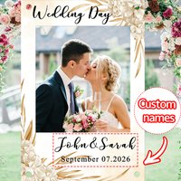 Custom Name Date Wedding Photo Booth Frame Personalized Boho Floral Prop Funny Selfie Board Anniversary Decoration Sign