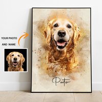 Personalized Pet Portraits Photo Name Custom Dog Cat Painting Gift Memorial Decorative Wall Art Custom Canvas Print Posters