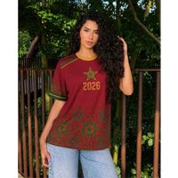 Y2k Summer Morocco 2026 Pentagram Floral Geometric Soccer Jersey, Oversized Quick Dry Breathable Tee for Family Kids Tees