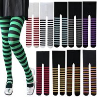 Women's 50D Nylon Wide Striped Opaque Tights Adult Halloween Horizontal Colorful Stripes Pantyhose for Cosplay, and Daily Wear