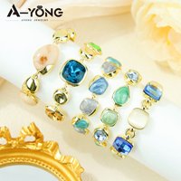 Luxury Colored Crystal Gold Bracelet Europe Fashion Bohemian Natural Resin Handmade Chains Italian Women Prom Statement Jewelry
