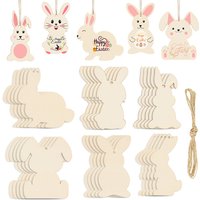 6/12Pcs Easter Wooden Bunny Pendants Blank Rabbit Wood Chips Kids Easter Party DIY Painting Crafts Gift Home Hanging Decoration