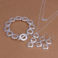 925 Sterling Silver Christmas Gift Classic Square Geometric Pendant 45cm Necklace Bracelet Drop Earrings Fashion Jewelry Set