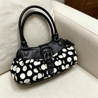 Stylish Women's Belt Buckle Design Shoulder Bag Retro Y2k Polka Dot Motorcycle Underarm Bag Niche Rivet Patchwork Design Handbag
