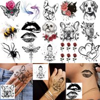 1 Sheet Buddhist Patriarch Rose Lips Dog Temporary Tattoos For Adult Hand Neck, Fake Tattoo Sticker Long Lasting Realistic Tatoo
