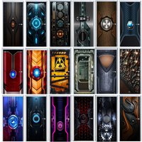 Mechanical Style Metal Series Gear Full Door Stickers Covered Murals Self-adhesive Wallpaper Decals for Home Cabinets Decoration