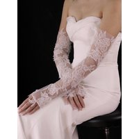 WG224 Long Lace Wedding Gloves Elegant White Sleeveless Fingerless Arm Cover for Bridal Gown Super Fairy Tale Style