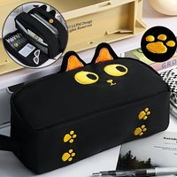 1pc Cute 3D Black Cat Pencil Bag,Large Capacity Polyester Pouch,Cute Paw Design for School Office,Gift for Cat Lover Pencil Case