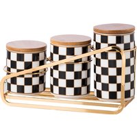 Black and White Lattice Storage Tank Checkerboard Sealed Tank Kitchen Storage Food Grade Ceramic Tank Box Tea Storage Tank