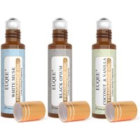EUQEE 3PCS Fragrance Oils Roll-On Long Lasting Scent Coconut & Vanilla White Musk Baby Powder Fresh Linen Oud Wood Amber Romance