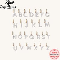Trustdavis Real 925 Sterling Silver Feshion Simple 26 Letter Zircon Pendant DIY Accessories for Women Girls Fine Jewelry DS4738