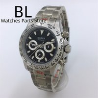 BLIGER 39mm Automatic Chronograph Luminous Watch For Men Waterproof Stainless Steel Sapphire Glass Waterproof Black White Dial