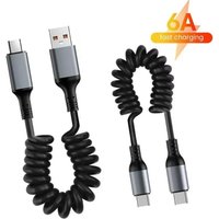 6A 100W Spring Coiled USB-C Fast Charging Cable Retractable Telescopic Data Cord for Car iPhone 15 Huawei Xiaomi Samsung