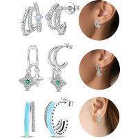 Curved Claw Snowflake Four-Leaf Star Stud Earrings For Women Shining Cubic Zirconia Fashion Ear Studs Daily Party Wear Jewelry