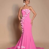 Customized Vintage with 3D Flowers Prom Dress Mermaid Strapless Evening Gown Eleagnt Party Gowns شارون سعيد