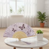 Elegant Bamboo Folding Fan Chinese Butterfly Embroidery Hand Fan Tassel Decor for Outdoor Cooling Events