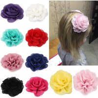 10PC 20 colors 8.5cm 2024 Rolled Rose Fabric Hair Flowers for Kids Girls Hair Accessories Chiffon Petals Poppy Flower Hair Clips