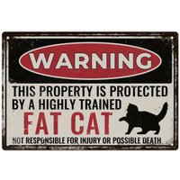 1pc, Warning Metal Signs, Vintage Fat Cat Plaque Plates Retro Posters Chic Wall Art Decorative For Home Coffee Kitchen Club