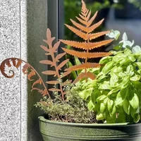 Rusty Fern Leaf Metal Plant Stake, Rusted Bouquet Garden Art Stake, Weatherproof Outdoor Ornament for Yard Lawn Garden