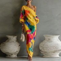 New Summer Elegant Printed Long Dress Women Fashion Off Shoulder 3/4 Sleeve Beach Holiday Dresses For Women Evening Party Dress