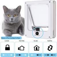 4 Ways Locking Cat Flap Door with Security Lock ABS Easy Installation Self-Closing Pet Door Weatherproof Turn Knob Dog Flap Door