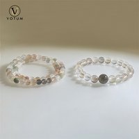 Votum Natural Rutilated Quartz Moonstone Bracelet Set for Couple Crystal Stone Gift Sister Friendship Bracelets Beaded Jewelery