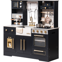 Robud Modern Wooden Play Kitchen Durable Construction with Realistic Accessories Unique Role Play Birthday Gift for Toddlers 3+