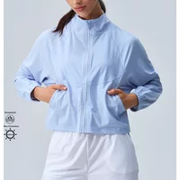 Women's Athletic Workout Running Track Full Zip Cropped Jackets UPF 50+ Sun Protection Long Sleeve Workout Shirts Yoga Gym Top