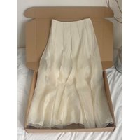 Nanyou Luxury Half-length Skirt Beige Pleated Midi Hem Pleated High-waist Slim A-line Korean Style Casual Summer Skirt