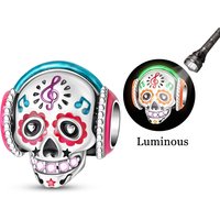 925 Sterling Silver Charms Bead CZ Zircon Luminous Music Skull Dangle Fit Original Bracelet DIY Women Jewelry Gift