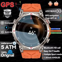 Military Grade Smart Watch Men GPS Compass Altimeter Clock 1.56" AMOLED 5ATM Waterproof Sport Fitness Tracker BT Call Smartwatch