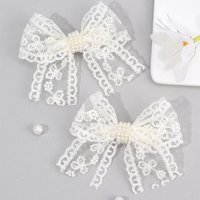 2Pcs White Lace Hair Clips For Girls Flower Embroidered Pearls Hairpin Sweet Floral Kids Barrette Children Headdress Accessories