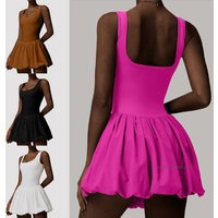 Summer Badminton Tennis Dress Women Backless Pleated Fitness Dress with Bra and Shorts Ladies Sleeveless Sports Tutu Skirt